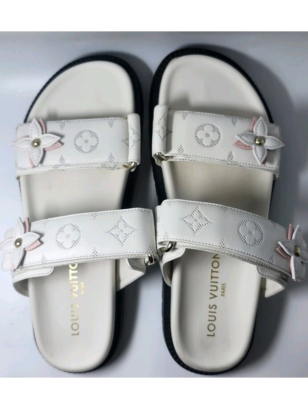 Louis Vuitton Sunset Comfort Sandals White Pink Flower Size 39 With Bag And Box